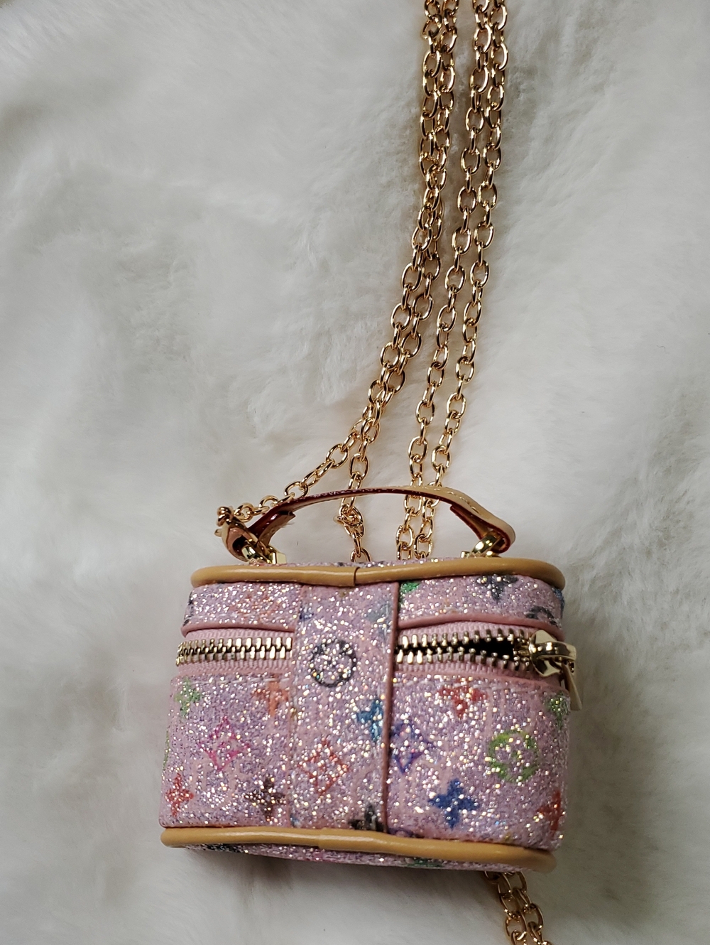 Pink Glitter Mini Crossbody Vanity Bag Or Airpods Case - Picture 4 of 6